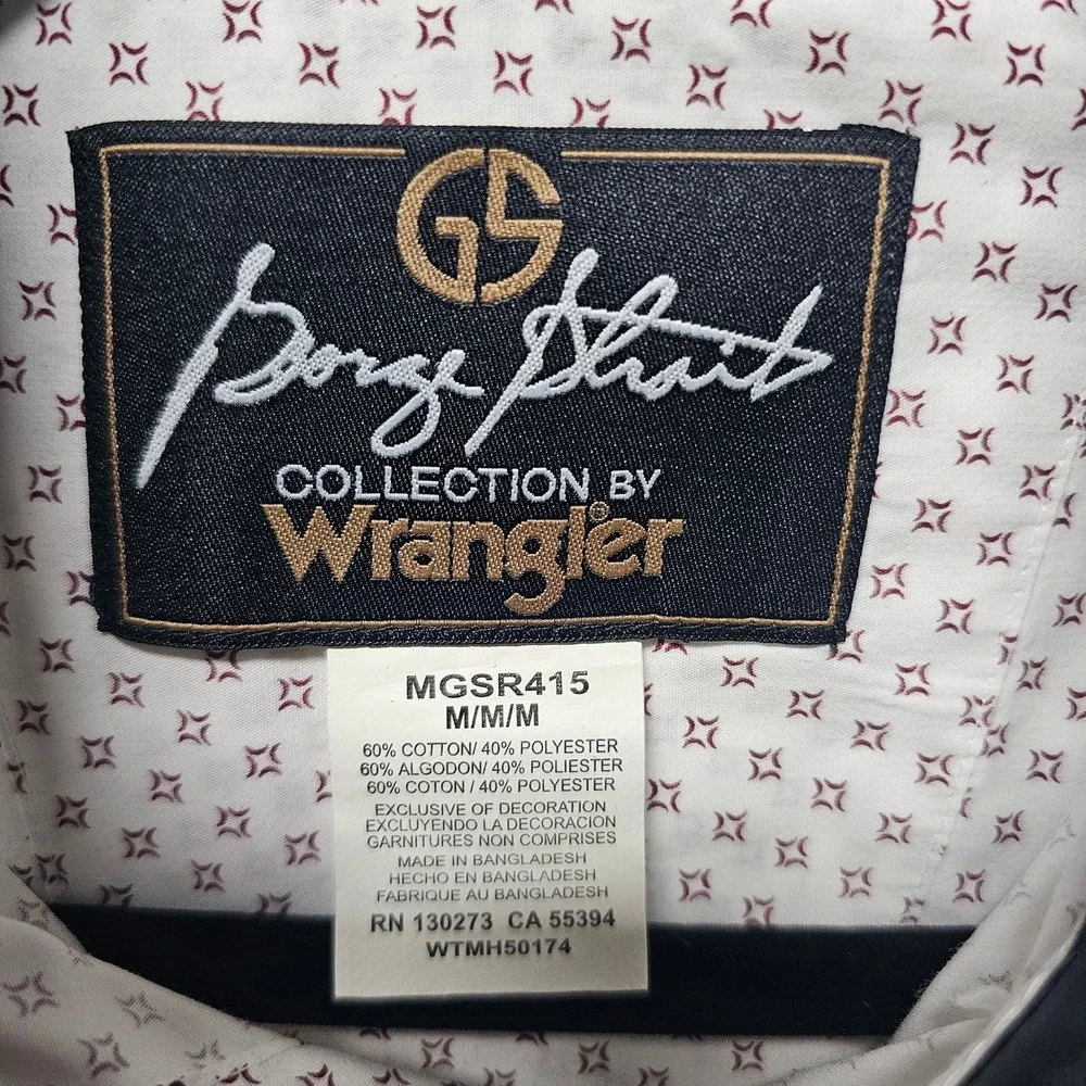 Wrangler George Strait Men Medium White Burgundy Geometric Western Shirt MGSR415